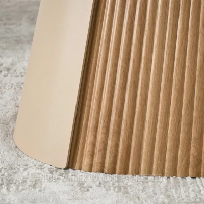 Runder Esstisch KAVINO – grauer Marmor / Eiche / Beige