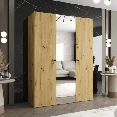 Spiegelschrank CAITIR 2 150 cm - Eiche handwerklich gefertigt / schwarze Griffe