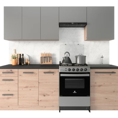 Hoher Hängeschrank mit Flügeltüren VALEN – Breite 60 cm, Eiche handwerklich / Graubeige