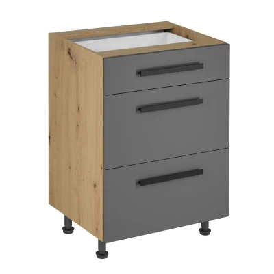 Unterschrank VALEN 2 – Breite 60 cm, Eiche handwerklich/grau