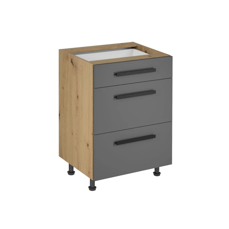 Unterschrank VALEN 2 – Breite 60 cm, Eiche handwerklich/grau