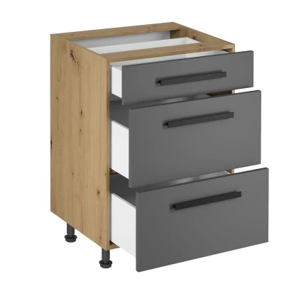 Unterschrank VALEN 2 – Breite 60 cm, Eiche handwerklich/grau