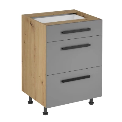 Unterschrank VALEN 2 – Breite 60 cm, Eiche handwerklich / Graubeige
