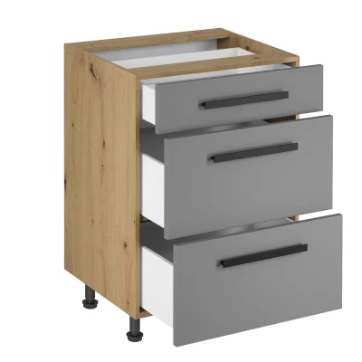 Unterschrank VALEN 2 – Breite 60 cm, Eiche handwerklich / Graubeige
