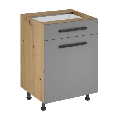 Unterschrank mit Schublade VALEN 2 – Breite 60 cm, Eiche handwerklich / Graubeige