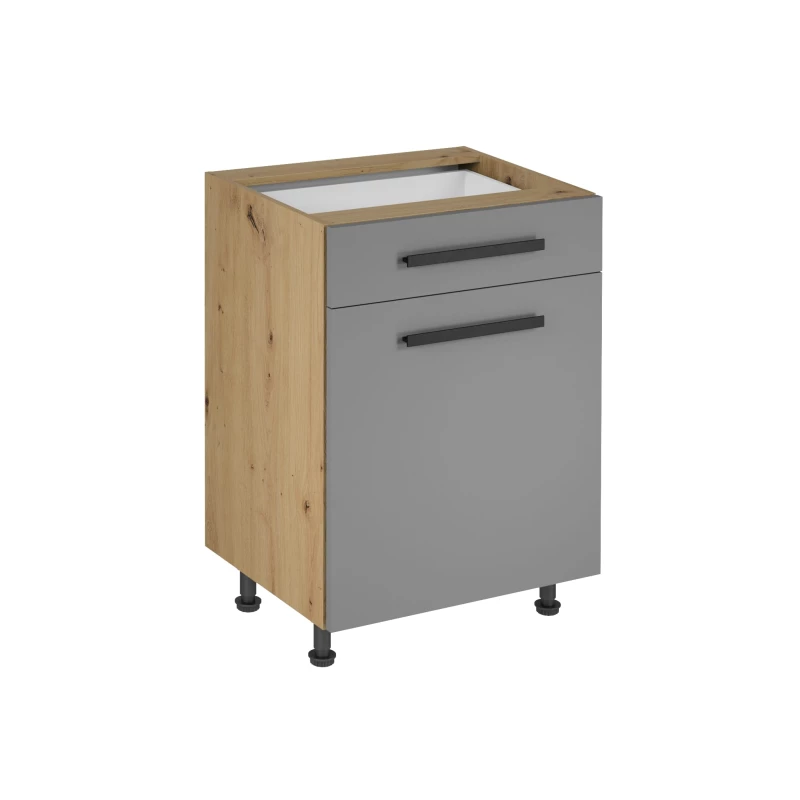 Unterschrank mit Schublade VALEN 2 – Breite 60 cm, Eiche handwerklich / Graubeige