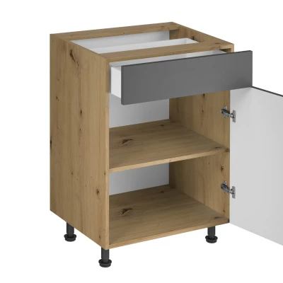 Unterschrank mit Schublade VALEN 1 – Breite 60 cm, Eiche handwerklich/grau