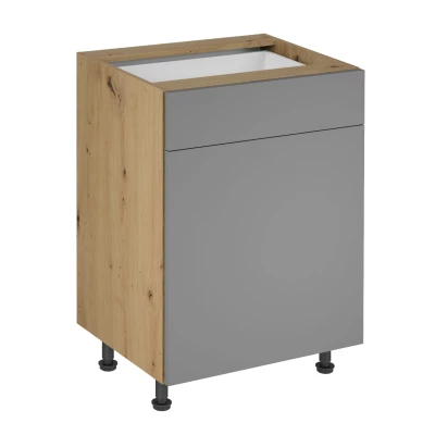Unterschrank mit Schublade VALEN 1 – Breite 60 cm, Eiche handwerklich / Graubeige