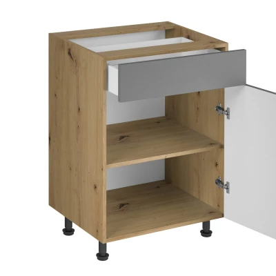 Unterschrank mit Schublade VALEN 1 – Breite 60 cm, Eiche handwerklich / Graubeige
