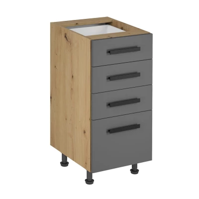 Küchenschrank mit Schubladen VALEN 2 – Breite 40 cm, Eiche handwerklich/grau