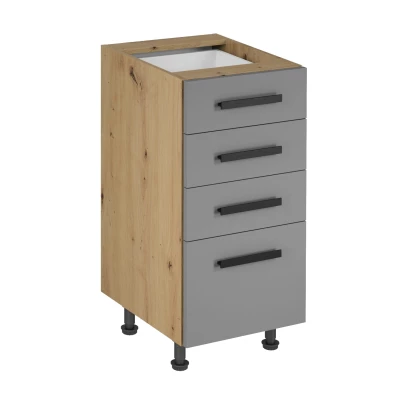 Küchenschrank mit Schubladen VALEN 2 - Breite 40 cm, Eiche handwerklich / Graubeige
