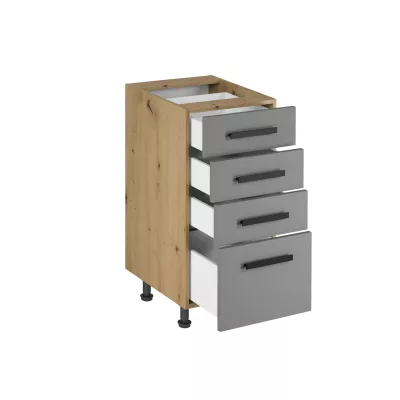 Küchenschrank mit Schubladen VALEN 2 - Breite 40 cm, Eiche handwerklich / Graubeige