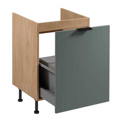 SALERNO Spülenunterschrank – Breite 60 cm, Eiche/Grün + GRATIS Abfallbehälter