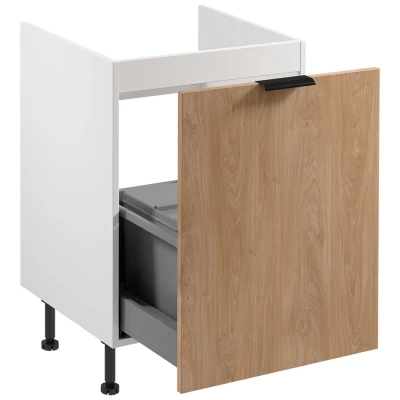 SALERNO Spülenunterschrank – Breite 60 cm, weiß/Eiche + GRATIS Abfallbehälter