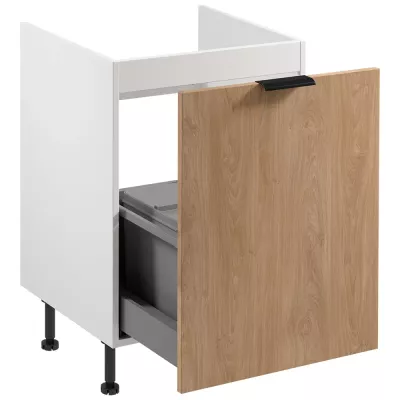 SALERNO Spülenunterschrank – Breite 60 cm, weiß/Eiche + GRATIS Abfallbehälter