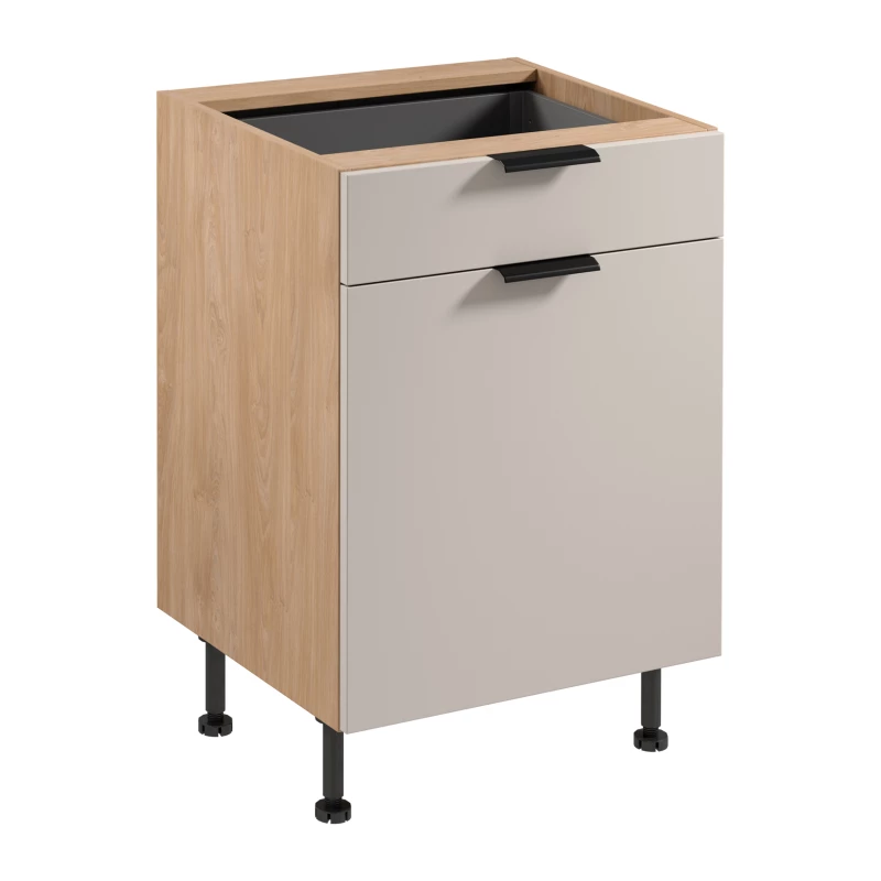 Unterschrank mit Schublade SALERNO – Breite 60 cm, Eiche/Beige + GRATIS Sideboard