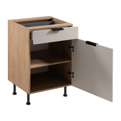 Unterschrank mit Schublade SALERNO – Breite 60 cm, Eiche/Beige + GRATIS Sideboard