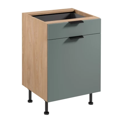 Unterschrank mit Schublade SALERNO – Breite 60 cm, Eiche/Grün + GRATIS Sideboard
