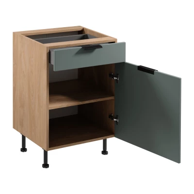 Unterschrank mit Schublade SALERNO – Breite 60 cm, Eiche/Grün + GRATIS Sideboard