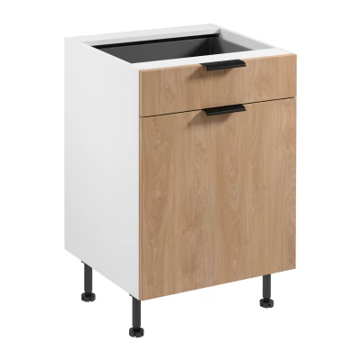 Unterschrank mit Schublade SALERNO – Breite 60 cm, weiß/Eiche + GRATIS Sideboard