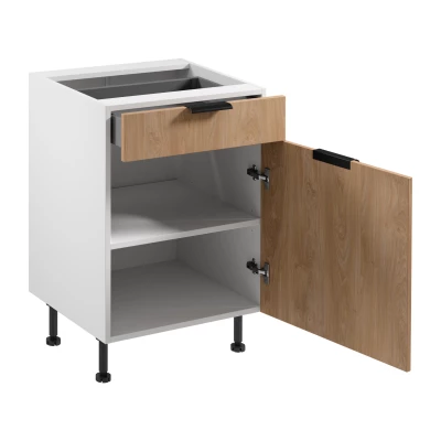 Unterschrank mit Schublade SALERNO – Breite 60 cm, weiß/Eiche + GRATIS Sideboard