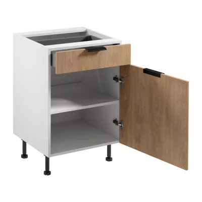 Unterschrank mit Schublade SALERNO – Breite 60 cm, weiß/Eiche + GRATIS Sideboard