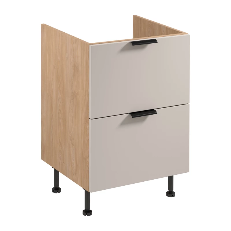 Unterschrank SALERNO mit Schublade – Breite 60 cm, Eiche/Beige