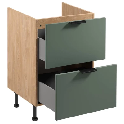 Unterschrank SALERNO mit Schublade – Breite 60 cm, Eiche/Grün