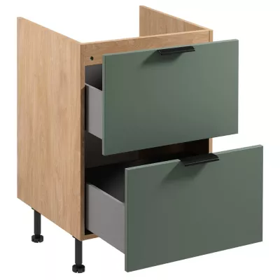 Unterschrank SALERNO mit Schublade – Breite 60 cm, Eiche/Grün
