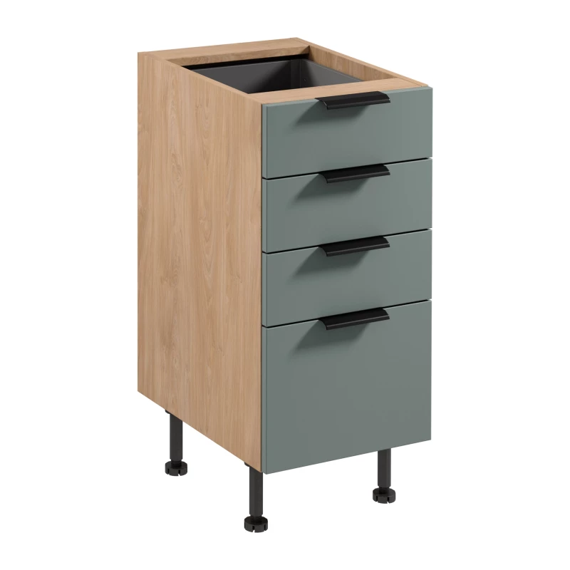 Küchenschrank mit Schubladen SALERNO – Breite 40 cm, Eiche/Grün