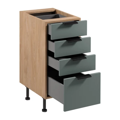 Küchenschrank mit Schubladen SALERNO – Breite 40 cm, Eiche/Grün