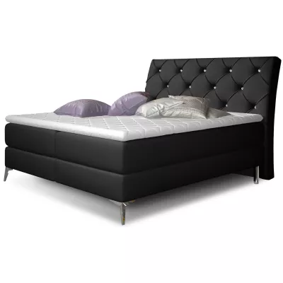 Kontinentales Bett 140x200 LIGNORA - schwarzes Öko-Leder