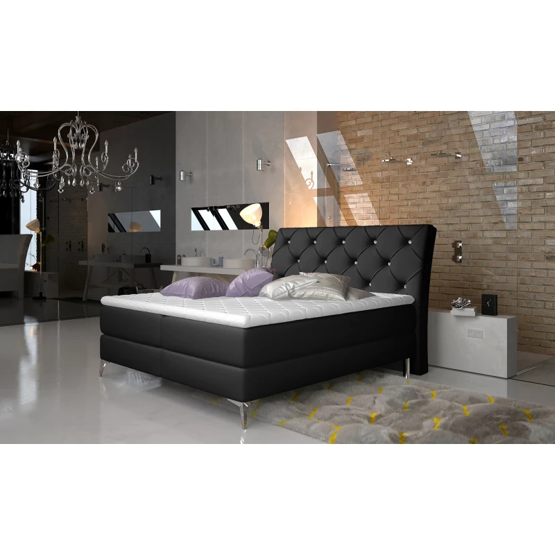 Kontinentales Bett 140x200 LIGNORA - schwarzes Öko-Leder