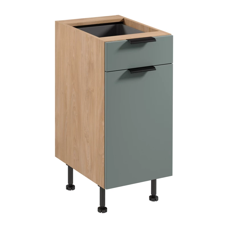Unterschrank mit Schublade SALERNO – Breite 40 cm, Eiche/Grün