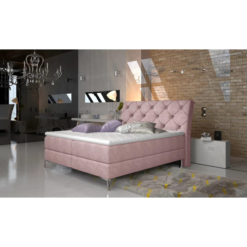 Kontinentales Bett mit Stauraum 160x200 LIGNORA - Hellrosa