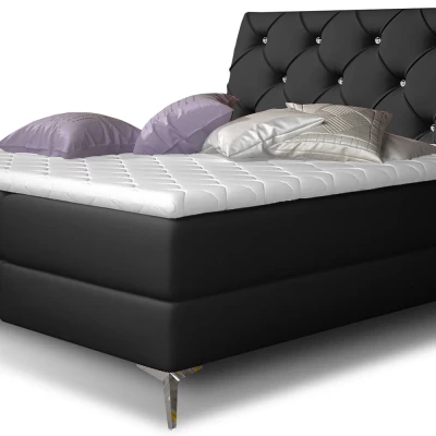 Kontinentales Bett mit Stauraum 160x200 LIGNORA - schwarzes Öko-Leder