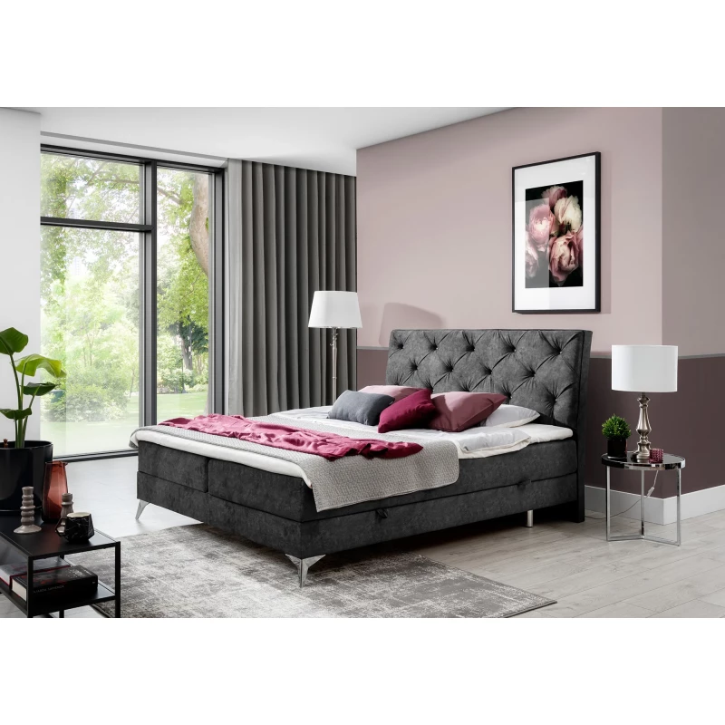 Kontinentales Bett mit Stauraum 160x200 LIGNORA - Dunkelgrau