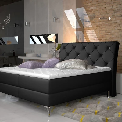 Doppelbett im kontinentalen Stil 180x200 LIGNORA - schwarzes Öko-Leder