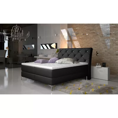 Doppelbett im kontinentalen Stil 180x200 LIGNORA - schwarzes Öko-Leder