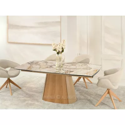 Ausziehbarer Designertisch 200(300)x98 PEREGRINE - beigefarbener Marmor / Eiche / beigefarben