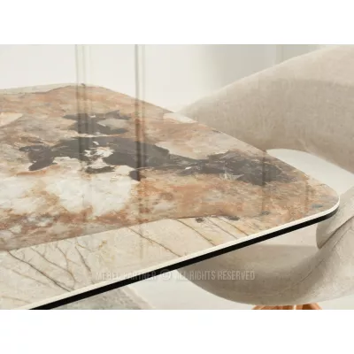 Ausziehbarer Designertisch 200(300)x98 PEREGRINE - beigefarbener Marmor / Eiche / beigefarben