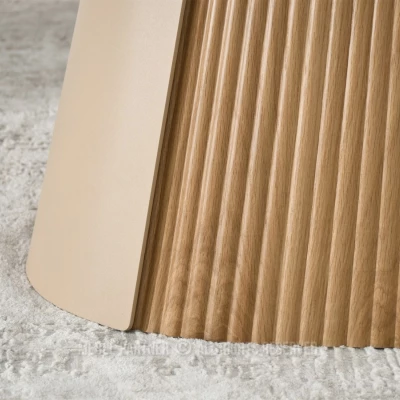 Ausziehbarer Designertisch 200(300)x98 PEREGRINE - beigefarbener Marmor / Eiche / beigefarben