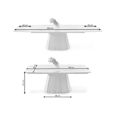 Ausziehbarer Designertisch 200(300)x98 PEREGRINE - beigefarbener Marmor / Eiche / beigefarben