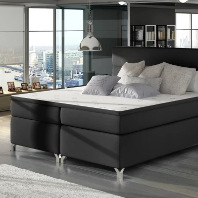 Boxspringbett ESTORIA 140x200 - schwarzes Öko-Leder