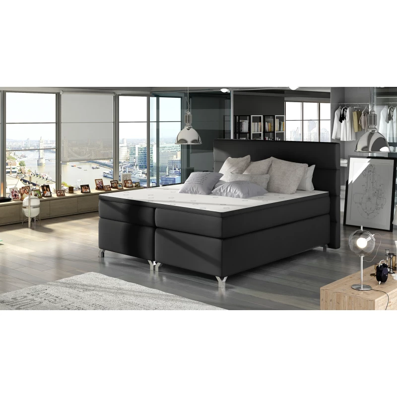 Boxspringbett ESTORIA 140x200 - schwarzes Öko-Leder