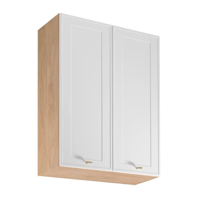 Hoher Küchenoberschrank SALERNO – Breite 80 cm, Eiche/Weiß