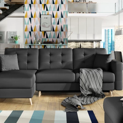 Ecksofa SASHA - schwarzes Öko-Leder
