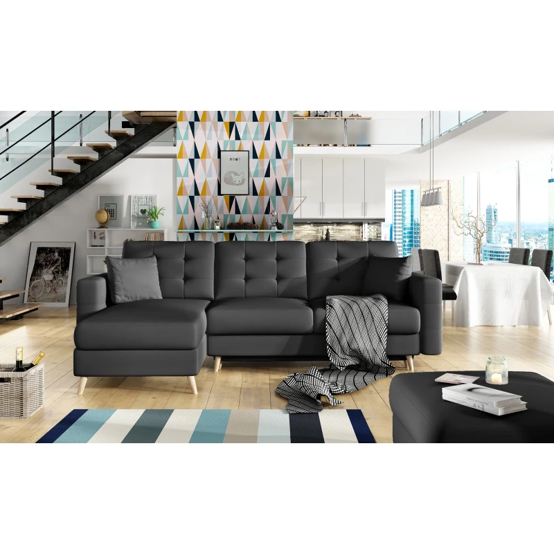 Ecksofa SASHA - schwarzes Öko-Leder