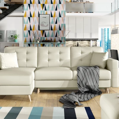 Ecksofa SASHA - beiges Öko-Leder
