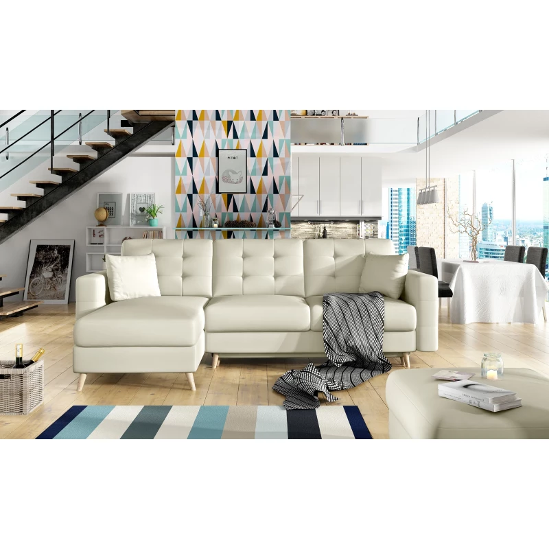 Ecksofa SASHA - beiges Öko-Leder